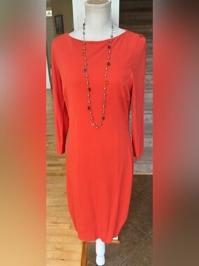 Lauren Ralph Lauren Burnt Orange/ Coral 3/4” Sleeve Jersey Shift Dress